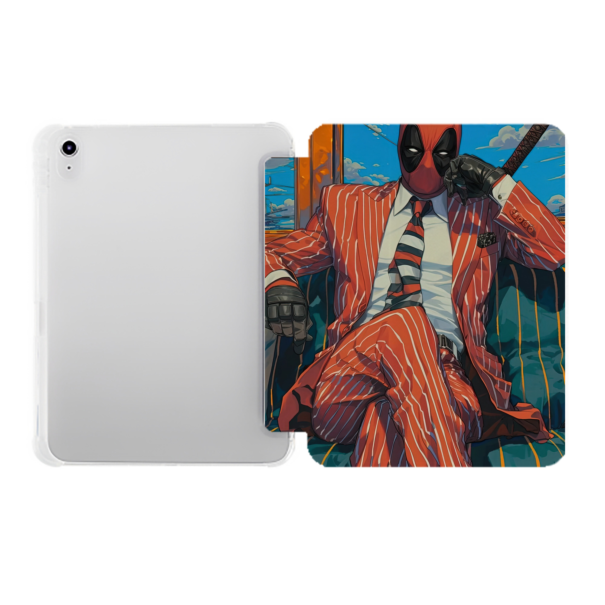 （画像用） Deadpool デッドプール IPad ケース ペン収納付き 三つ折りスタンド PUレザー×シリコン 対応機種9.5/10.5/10.9インチ
